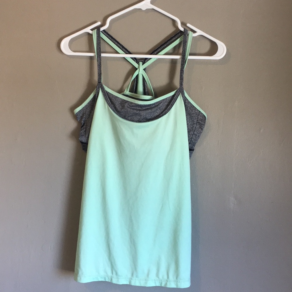 Athletic tank-top/attached sports-bra duo